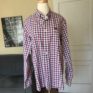 Faconnable Men's Red/Black/White Plaid Button Down Shirt -  Size L